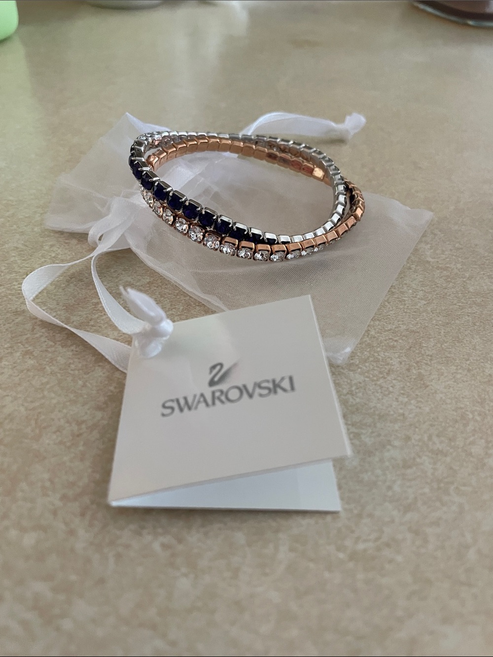 Swarovski Rose Gold, Black & Clear Triple-Row Crystal Bracelet